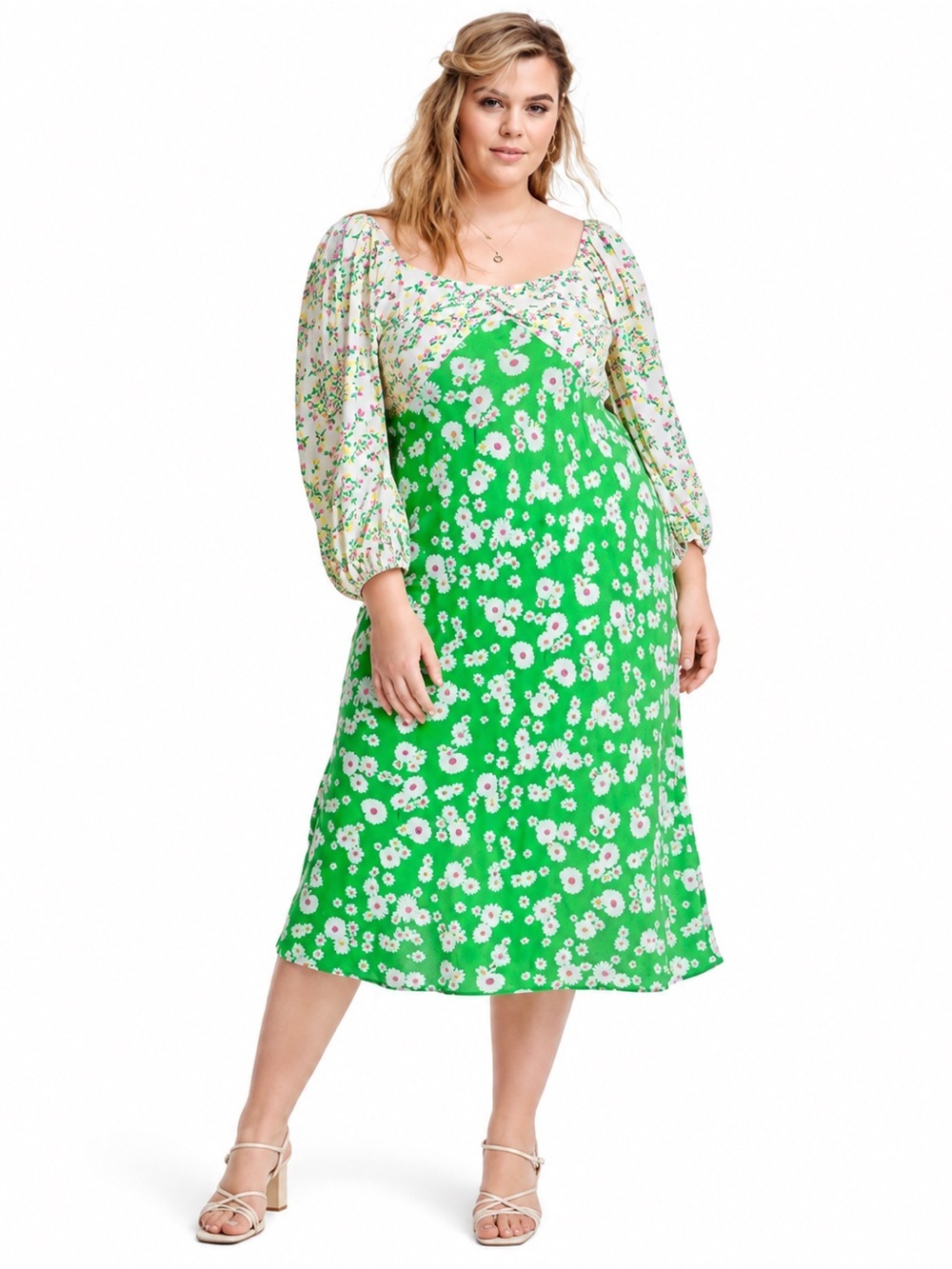 RIXO x Target Green Daisy Floral Puff Sleeve Midi Dress Plus 16W 18W
